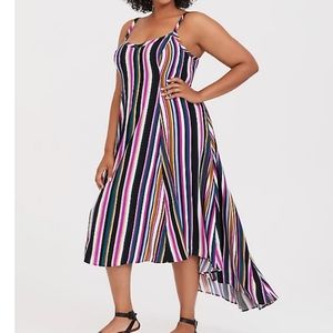 Torrid Challis Women Size 2x Striped Slightly Fitted Hi Lo Maxi Dress Bohemian